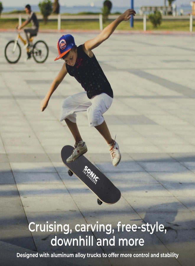 فوييجر لوح تزلج سونيك القنفذ مقاس 31 بوصة بتصميم مصاصة - لوح تزلج كروزر مزود بمحامل ABEC 5، سطح متين، عجلات سلسة، لون أسود. - Image 5